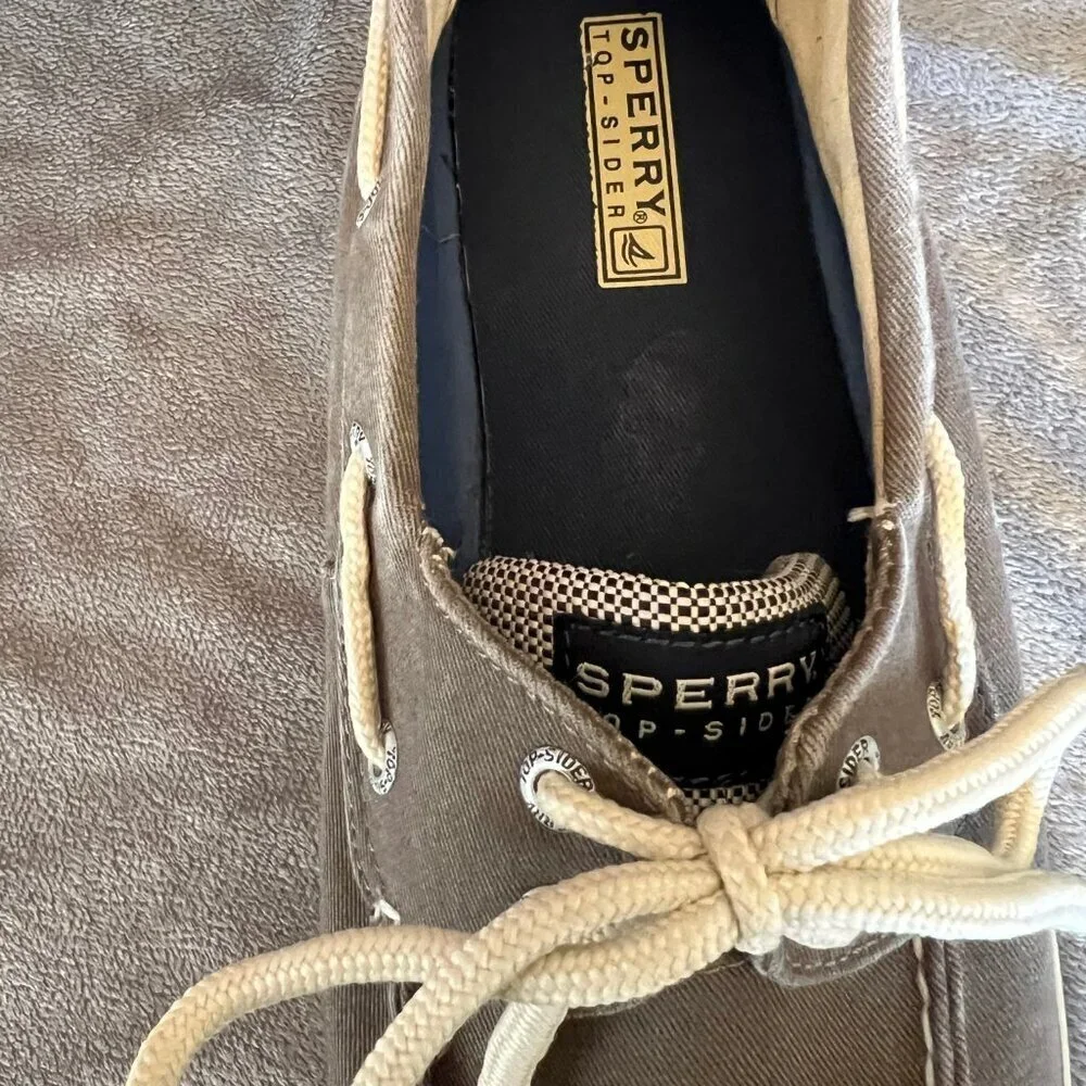Sperry Top Sider Lace Up Gray Canvas Boat Casual Shoes, Size 11 1/2